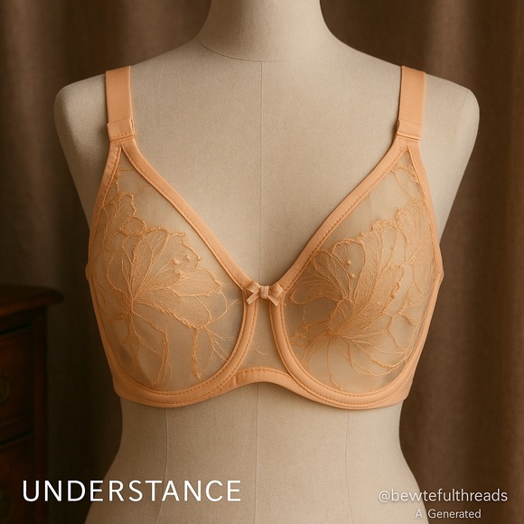Understance Other - Understance Peach Embroidered Mesh Bra 38J